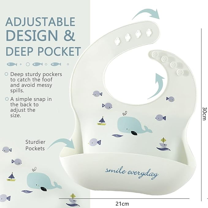 Baby Bibs Silicone Feeding Bibs, Baby Bibs Silicone Bibs 3pcs for Feeding and Adjustable Waterproof Bibs
