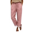thumbnail image 4 of kaondbfi Cotton Linen Pants Women Summer Casual Straight Leg Pants Elastic Waist Beach Trousers with Pockets, 4 of 8