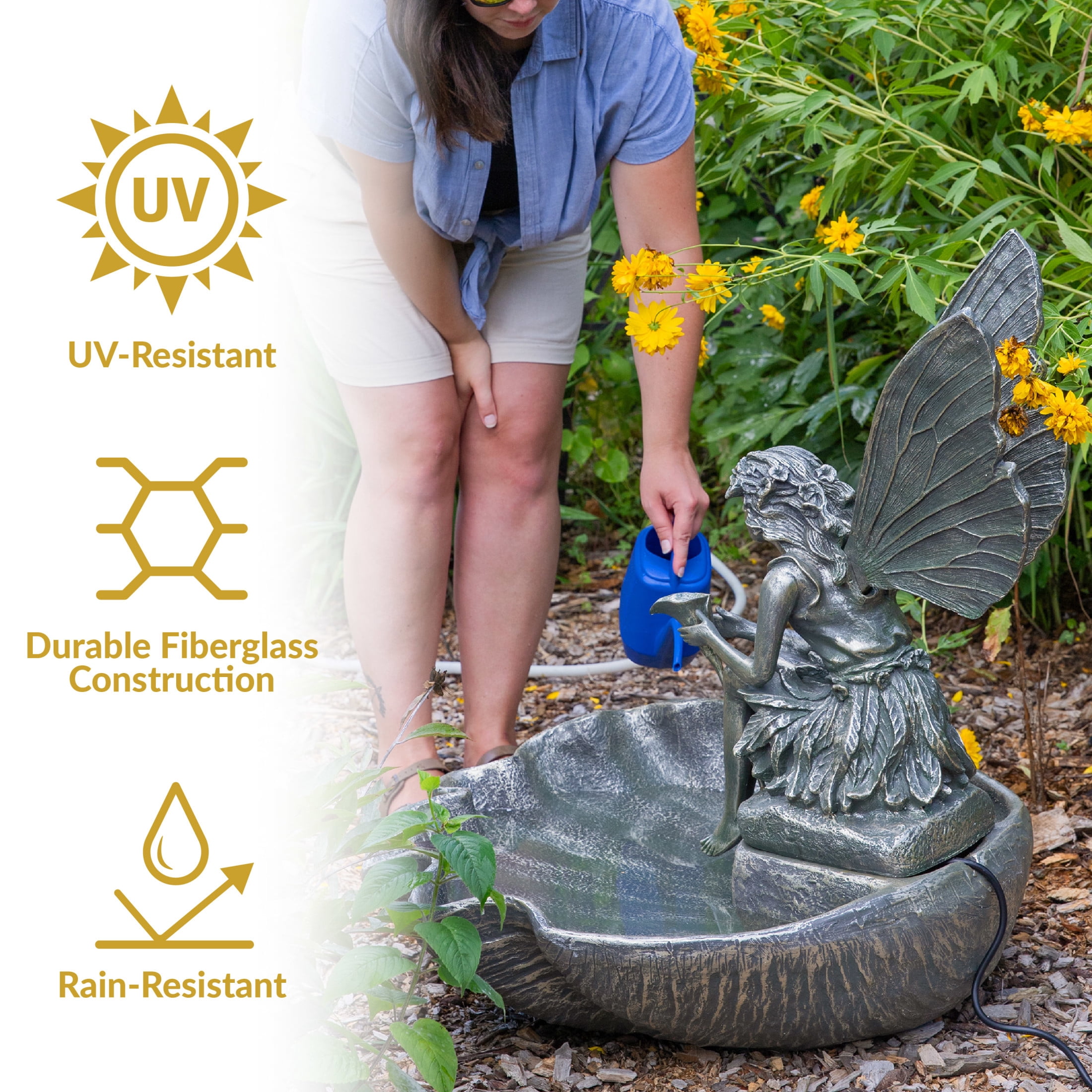Sunnydaze Fairy Shell Bronze Fiberglass Outdoor Water Fountain