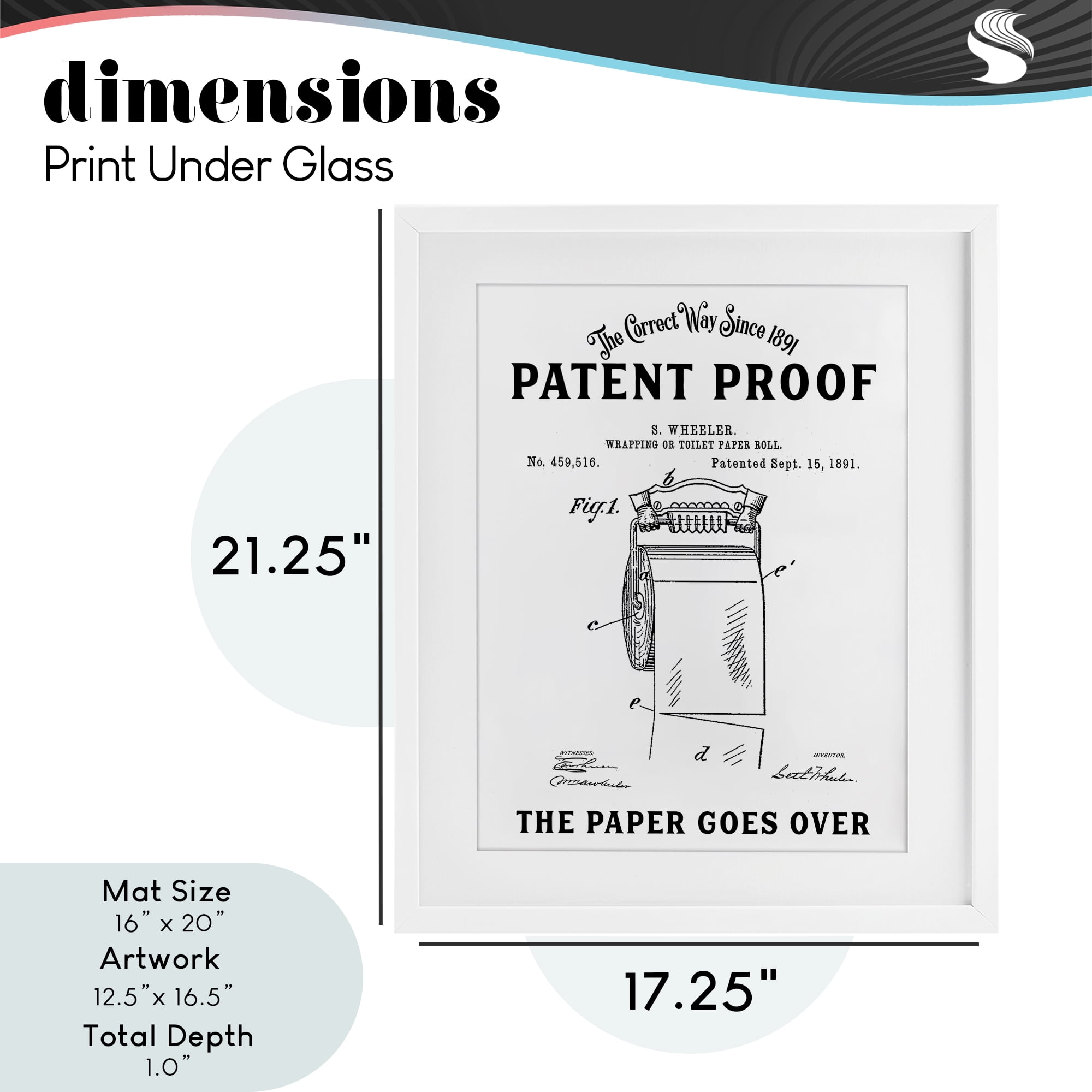 Toilet Paper Goes Over White Framed Print Under Glass, design by Lettered and Lined