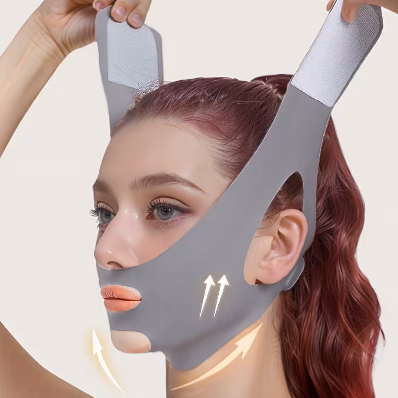 XINmiao Gray V-Shaped Anti-Snoring Chin Strap, Breathable Face Lifting & Sculpting Belt for Sleep, Sports & Relaxation, Comfortable Cat Ear Design