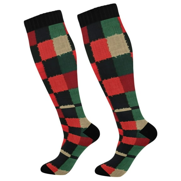 joogoo Red Checkered Grid Long Socks Women Men Knee High Sock