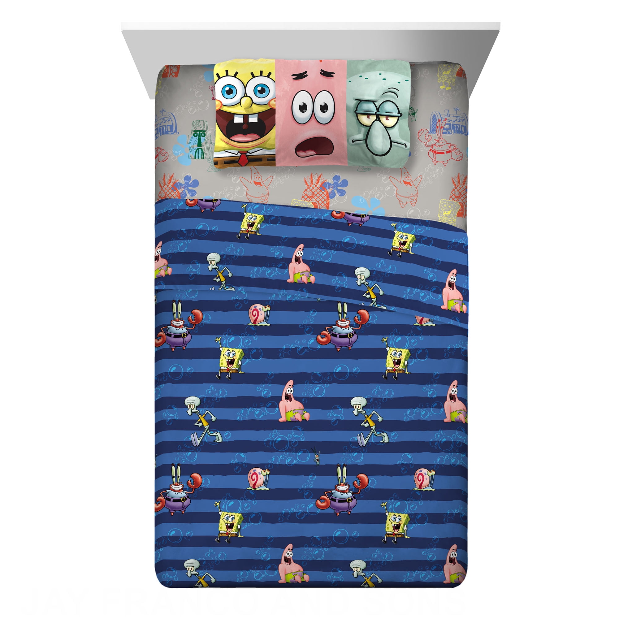 SPONGEBOB SQUARE PANTS JELLY FISH HUNTING TWIN FITTED SHEET & PILLOWCASE 