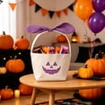 thumbnail image 2 of Sahpxhe Halloween Basket Handheld Bow Embroidered Candy Bag Gift Bags,Pumpkin Ghost Bucket Tote for Trick-Or-Treat,Party Decor and Storage,12.2x6.50in Purple, 2 of 7