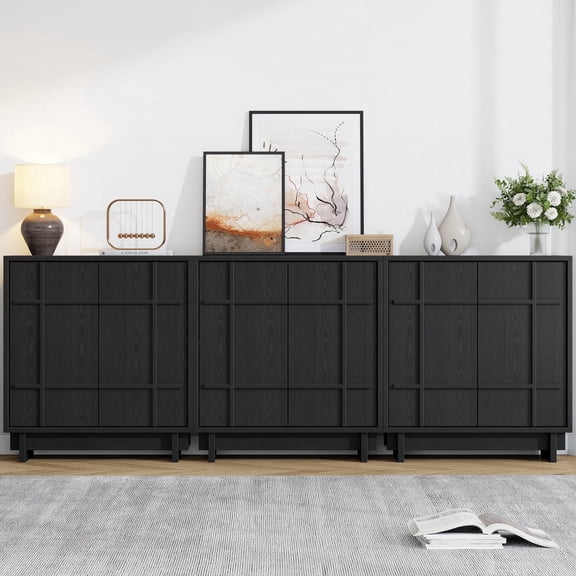 Laintene Sideboard Buffet Cabinet, Modern Modular Storage Cabinet with Adjustable Shelves, 31" Tall Sturdy Accent Credenza Cabinet for Kitchen Dining Living Room, Black Set of 3