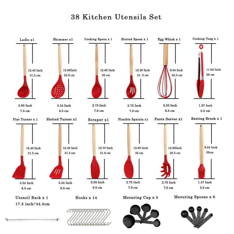US$ 34.99 - Silicone Kitchen Utensils Set 38 Pieces, Non-Stick Cooking Utensils  Set with Utensil Racks - m.
