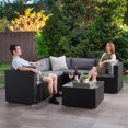 thumbnail image 4 of CorLiving Parksville 6-Piece Resin Wicker Rattan and Galvanized Steel Patio Sectional Set with Cushions and Square Coffee Table, Black/Grey, 4 of 9
