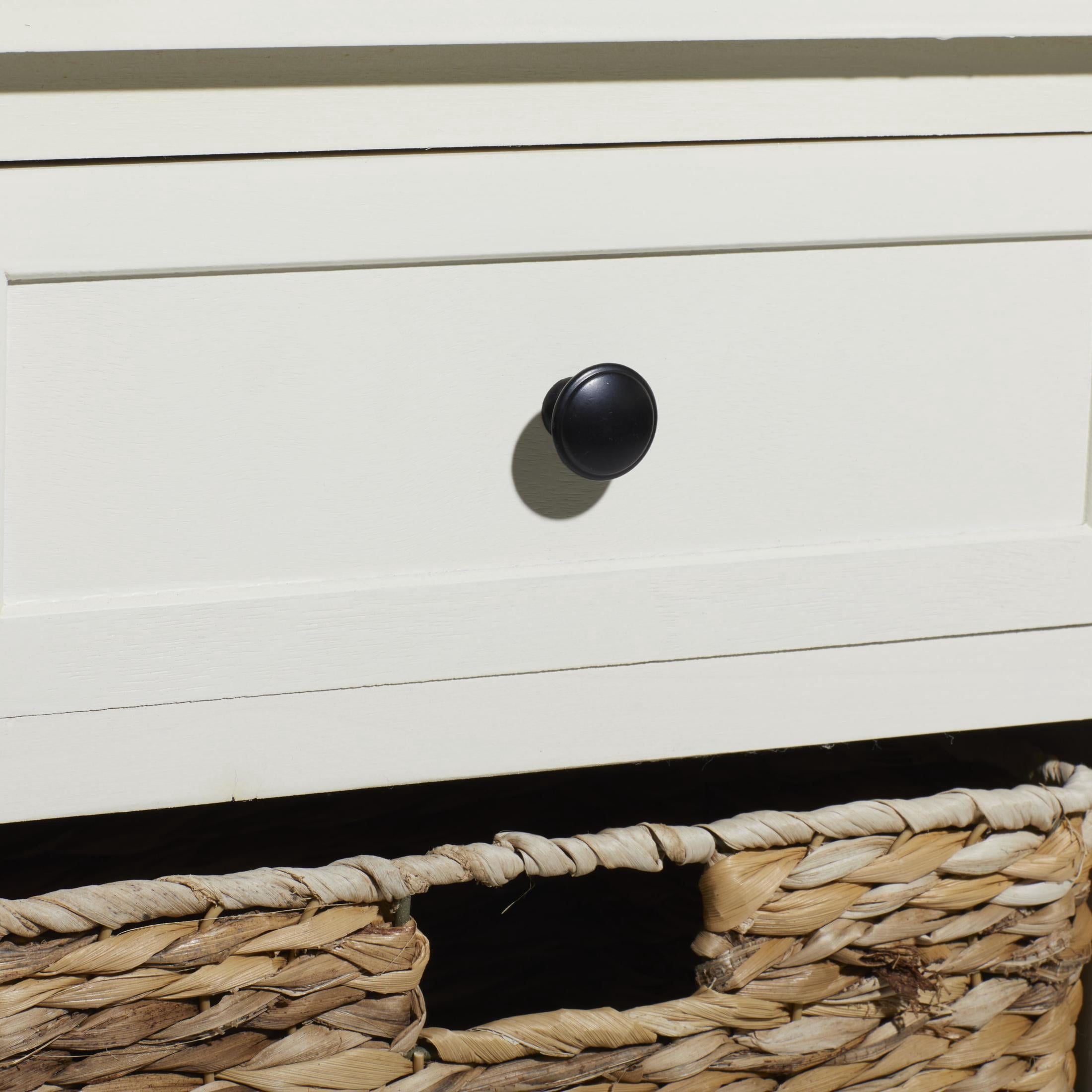 DecMode 16" x 28" Cream Wood 1 Drawer Storage Unit with 2 Wicker Basket Drawers, 1-Piece
