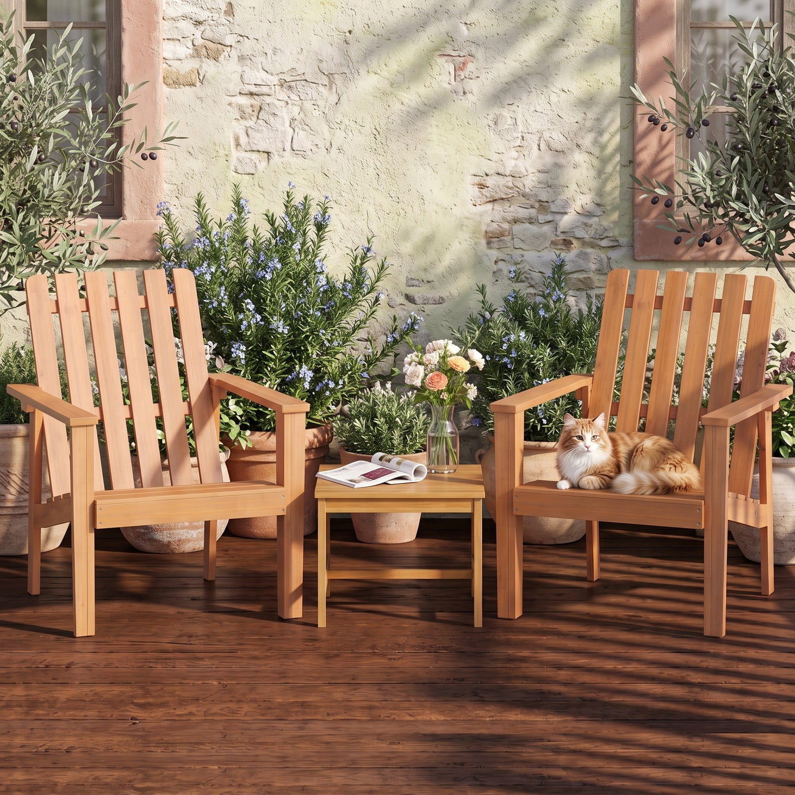 Furnibear 17-Inch Square Patio Acacia Wood Side Table with Slatted Top, Set of 2 Outdoor End Tables for Garden Poolside Deck, Natural