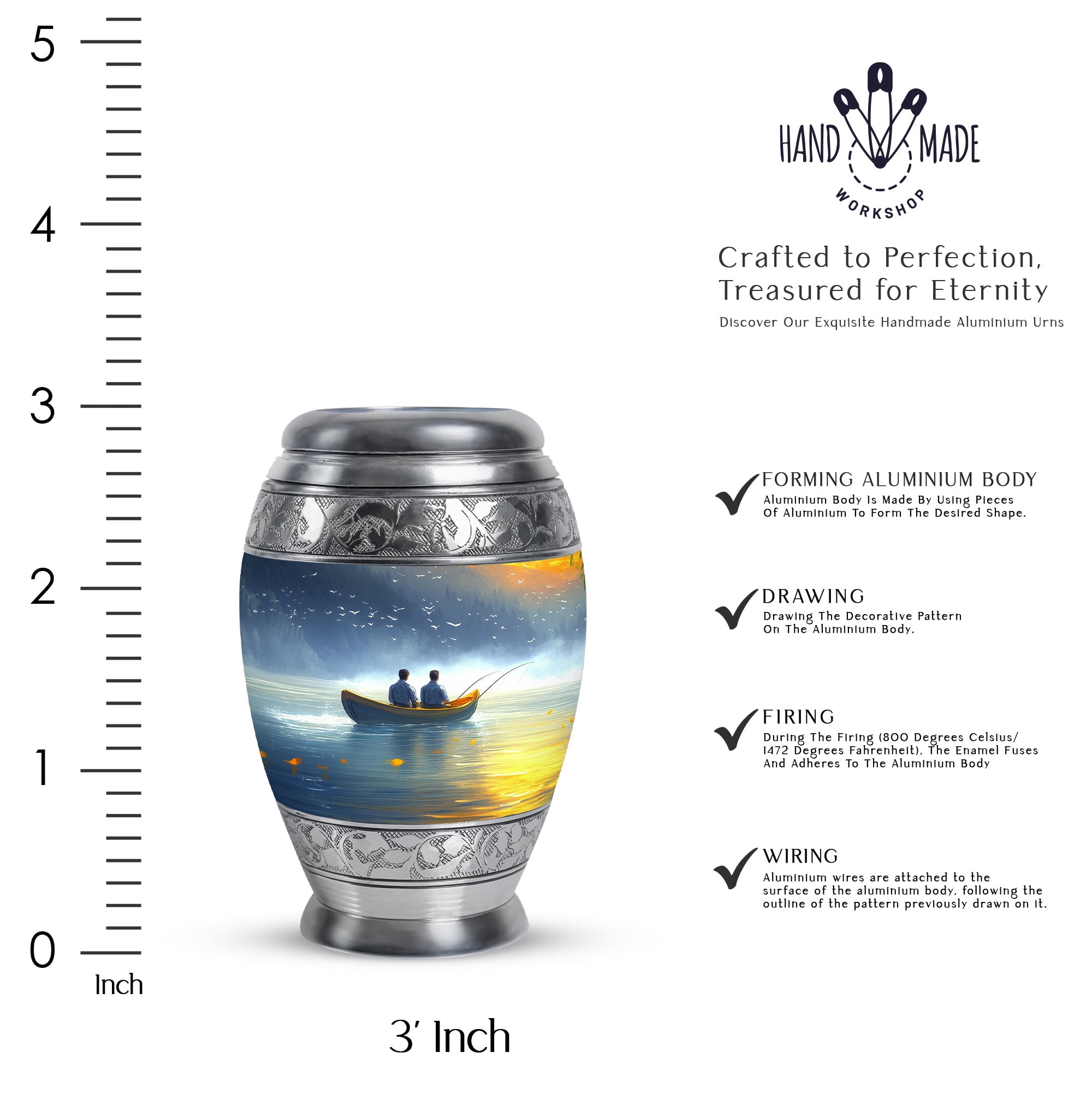 JAGASY Fishing Small Urn for Ashes for Women - Blue Mini Urns for Human Ashes Keepsake - Water Boat Birds Decorative Funeral Urns - Miniature Cremation Urn for Boy & Girl - (3 Inch)