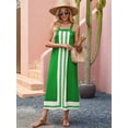 thumbnail image 4 of Women Bohemian Floral Dress Summer Casual Color Block Maxi Beach Overall Dress Coverups Green XL, 4 of 6