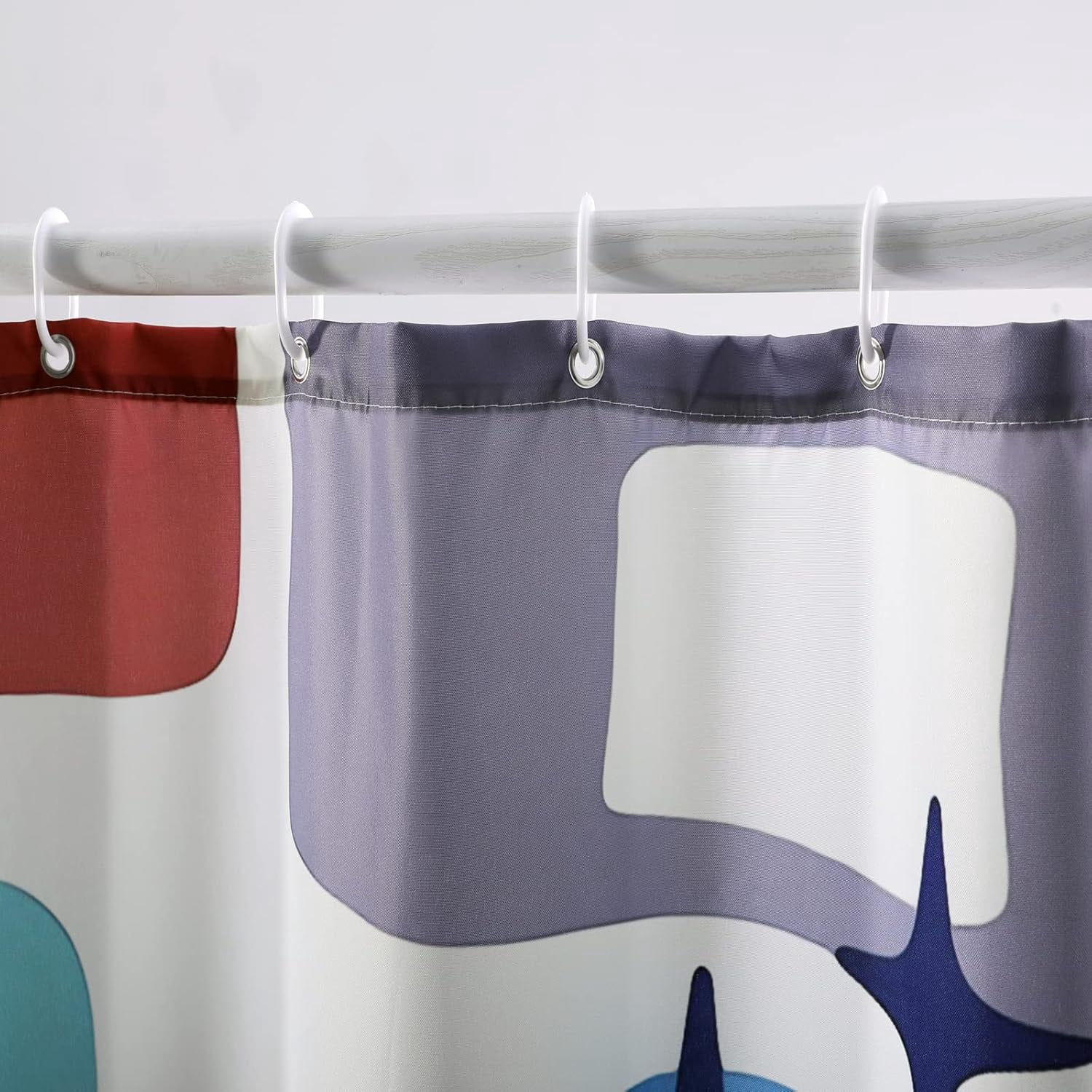 Mid Century Modern Abstract Fabric Shower Curtain Blue Orange 1960’s Old Fashioned Scandinavian Bathroom Decor Accessories Colorful Retro Geometric Shower Curtain Set with 12 Hooks, 72x72