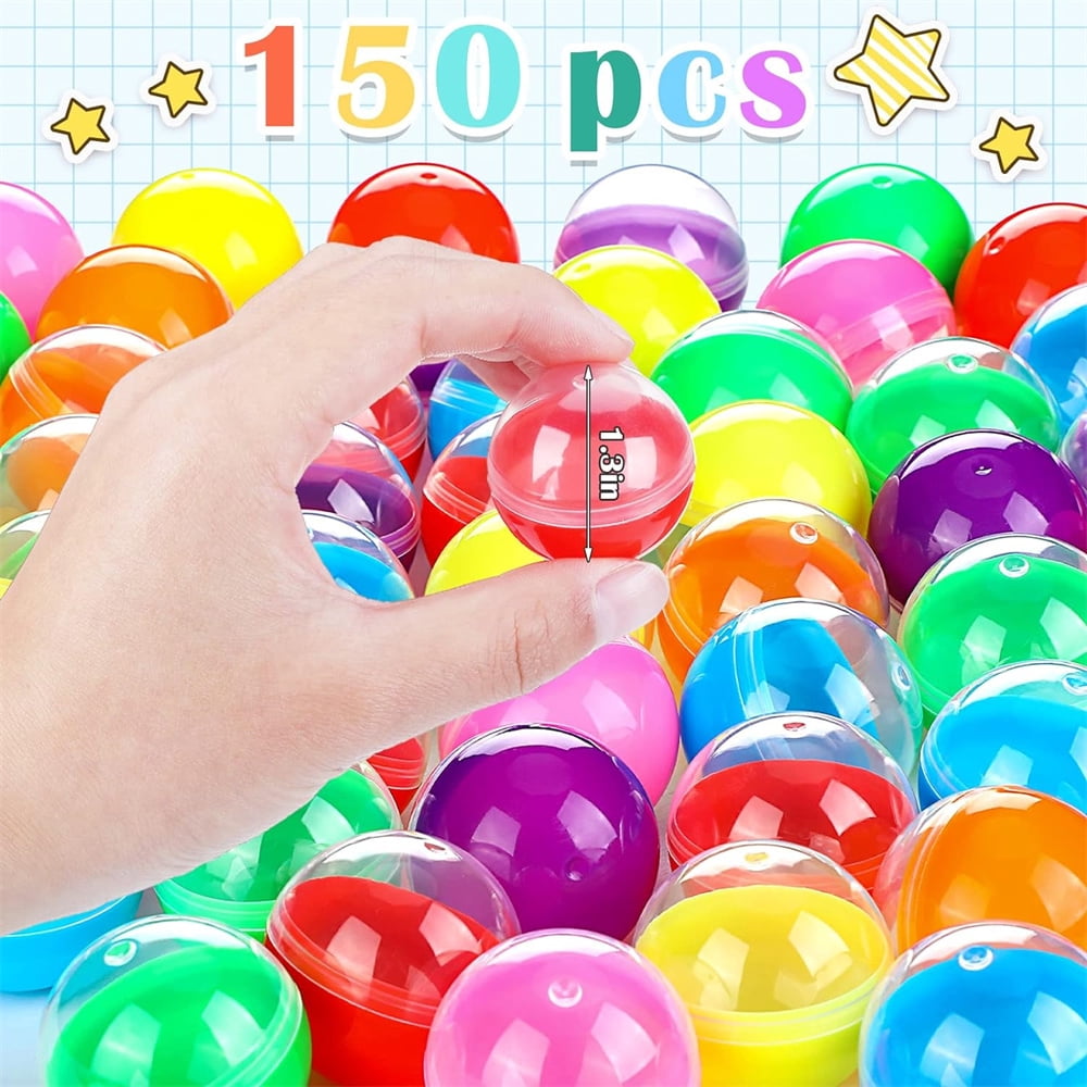 NOGIS 150 Pcs Vending Machine Capsules 1.3 Inch Gumball Machine Capsule Small Empty Toy Capsules Clear Colored Plastic Gumball Machine Containers for Toy Candy Party Favors