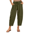 thumbnail image 2 of Oiangi Cropped Barrel Pants for Women Elastic Waist Drawstring Ruched Pant Fall Casual Beach Travel Trousers with Pockets Army Green 3XL, 2 of 8
