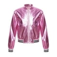 thumbnail image 6 of Sholeno Kids Girls Shiny Metallic Long Sleeve Bomber Jacket Coat Hip Hop Dance Top Motorcycle Pink 10, 6 of 9
