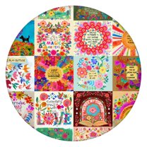 Boho Round Tablecloth Waterproof Oxford Fabric with Elastic Hem for 45-52” Table, Ideal for Dining Room, Travel Use, and Outdoor Parties