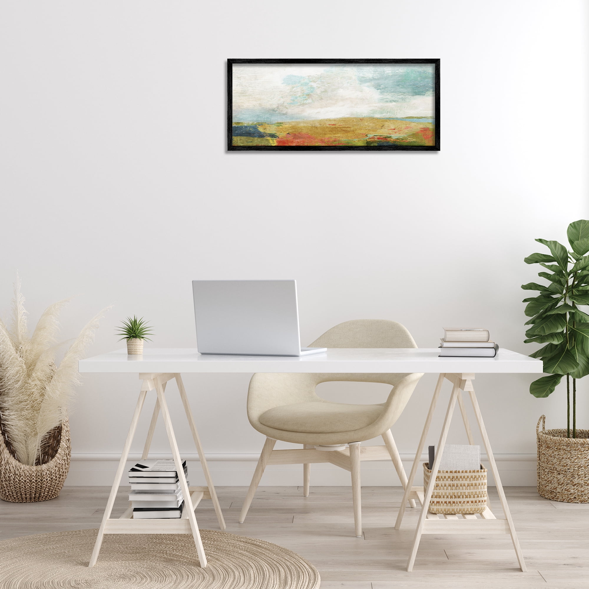 Stupell Industries Rural Country Hills Impression Abstract Painting Black Framed Art Print Wall Art, 30 x 13