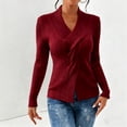 thumbnail image 2 of Women's Criss Cross Front Sweater Wrap V-Neck Ribbed Knit Pullover (Wine, XL), 2 of 5