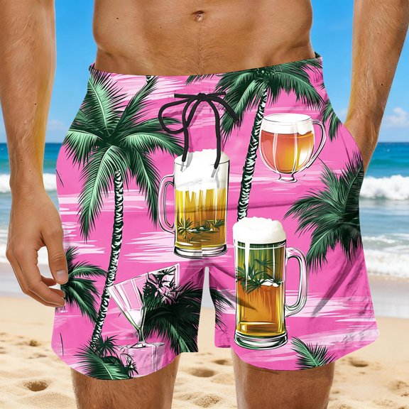 Men's Shorts Elastic Waist Big and Tall Printed Basic Drawstring Casual Beach Shorts