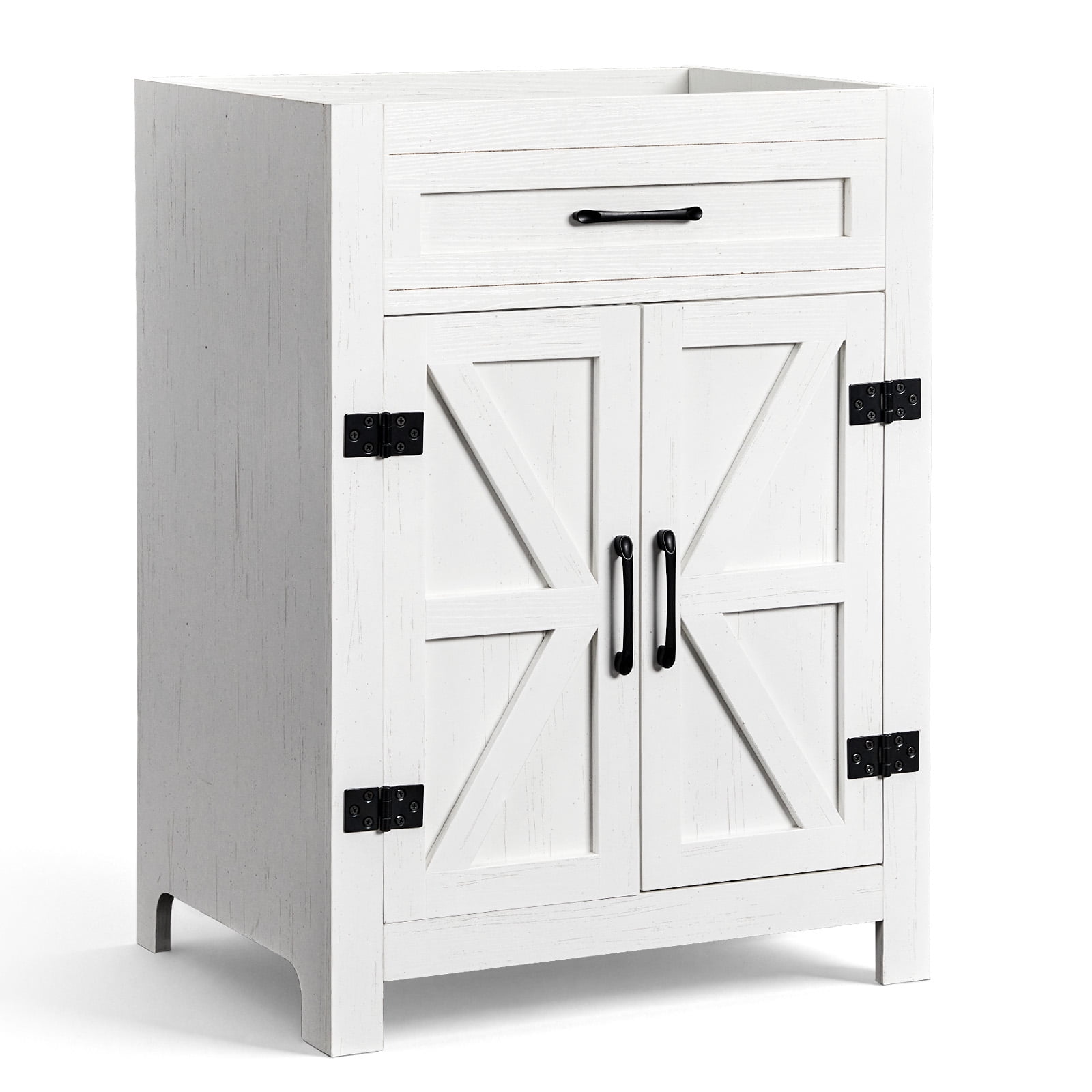 Ktaxon Farmhouse 24'' Bathroom Vanity Cabinet without Sink Ceramic Top, Washed White (Only Cabinet)