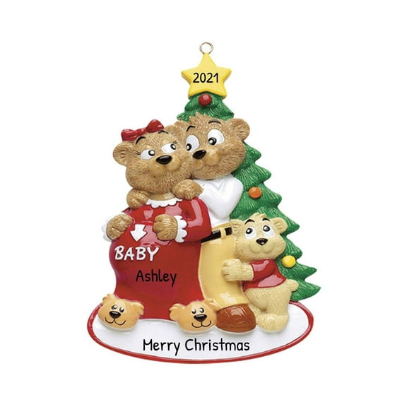 Personalized Expecting Brown Bear Family of 3 Ornament 2024 - Baby Expecting Christmas Tree Ornament