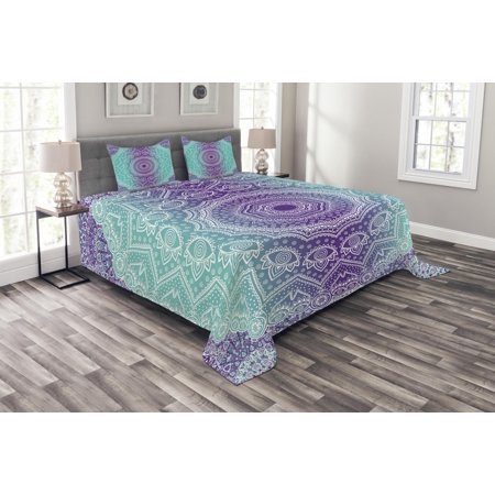 Purple And Turquoise Bedspread Set Hippie Ombre Mandala Inner