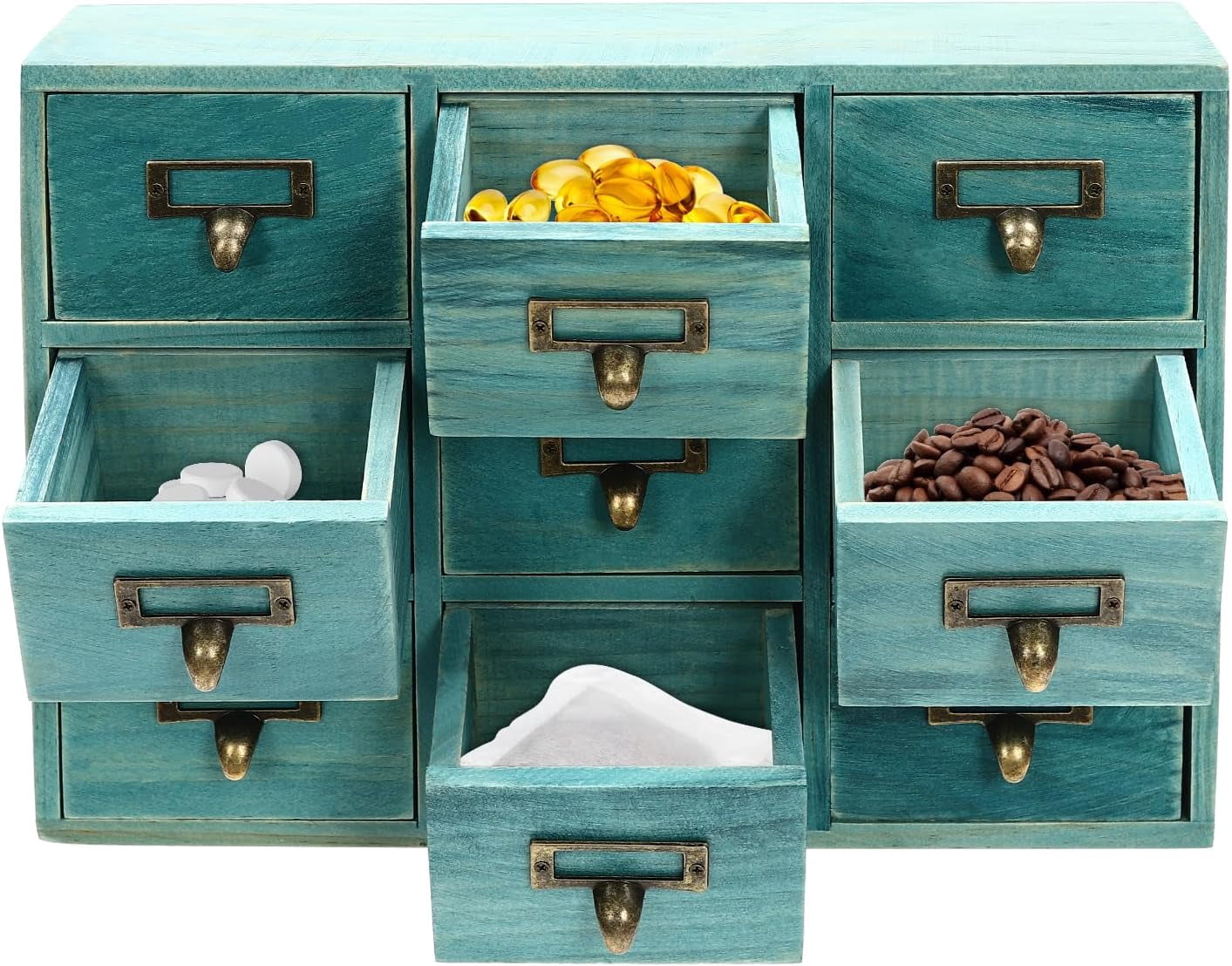 Library Card Catalog Cabinet Card Catalog Drawer Box Apothecary Cabinet with 9 Drawers-Storage Cabinet Wood Desk Organizer, Craft Cabinet for Medicine, Jewelry, Crafts, Makeup (Blue )