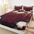 thumbnail image 3 of Manfei Chic Peony Flower Full Size Sheets 4-Piece for Girls, Spring Garden Floral Bed Sheets, Red Sheet Sets, Microfiber Bedroom Decor, 3 of 7