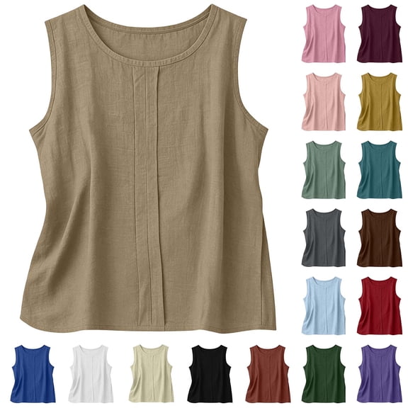 QATAINLAV Cotton Linen Tank Tops for Women Summer Vacation Loose Fit Sleeveless Crewneck Shirts Travel Beach Vests Mint Green XL