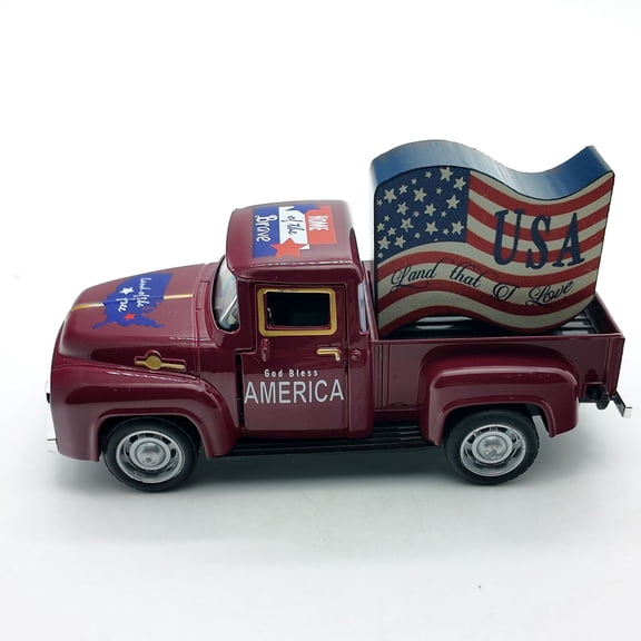 Patriotic 4th of July Metal Truck Decor,Memorial Day Metal Truck with US Flag Ornaments,Independence Day Farmhouse Vintage Pickup Car Decor for Tabletop Centerpiece Home Kitchen Decorations