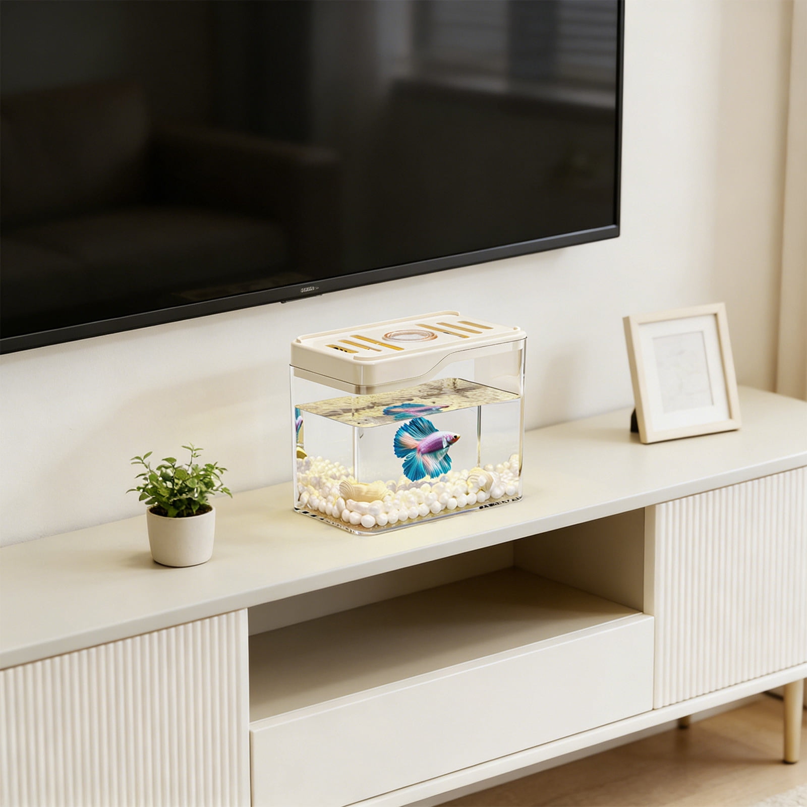 YiJuHui 1 PC Small Fish Tank for Home Decor, Desktop Aquarium with LED Light, Transparent Goldfish Bowl for Living Room Office Tabletop Decoration