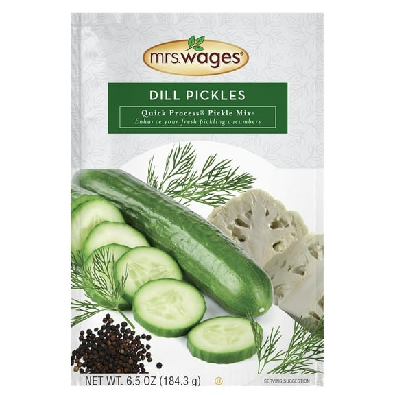Mrs. Wages Dill Pickle Mix | Easy-To-Use | Simple Homemade Mild Dill Pickle Mix | Great Flavor | Easy to Freeze or Serve Fresh | 6.5 oz Packet