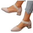 thumbnail image 3 of FRSASU Women's Closed Toe Low Chunky Heel Pumps Ankle Strap Dress Shoes for Work Wedding Party Dance Beige, 3 of 9