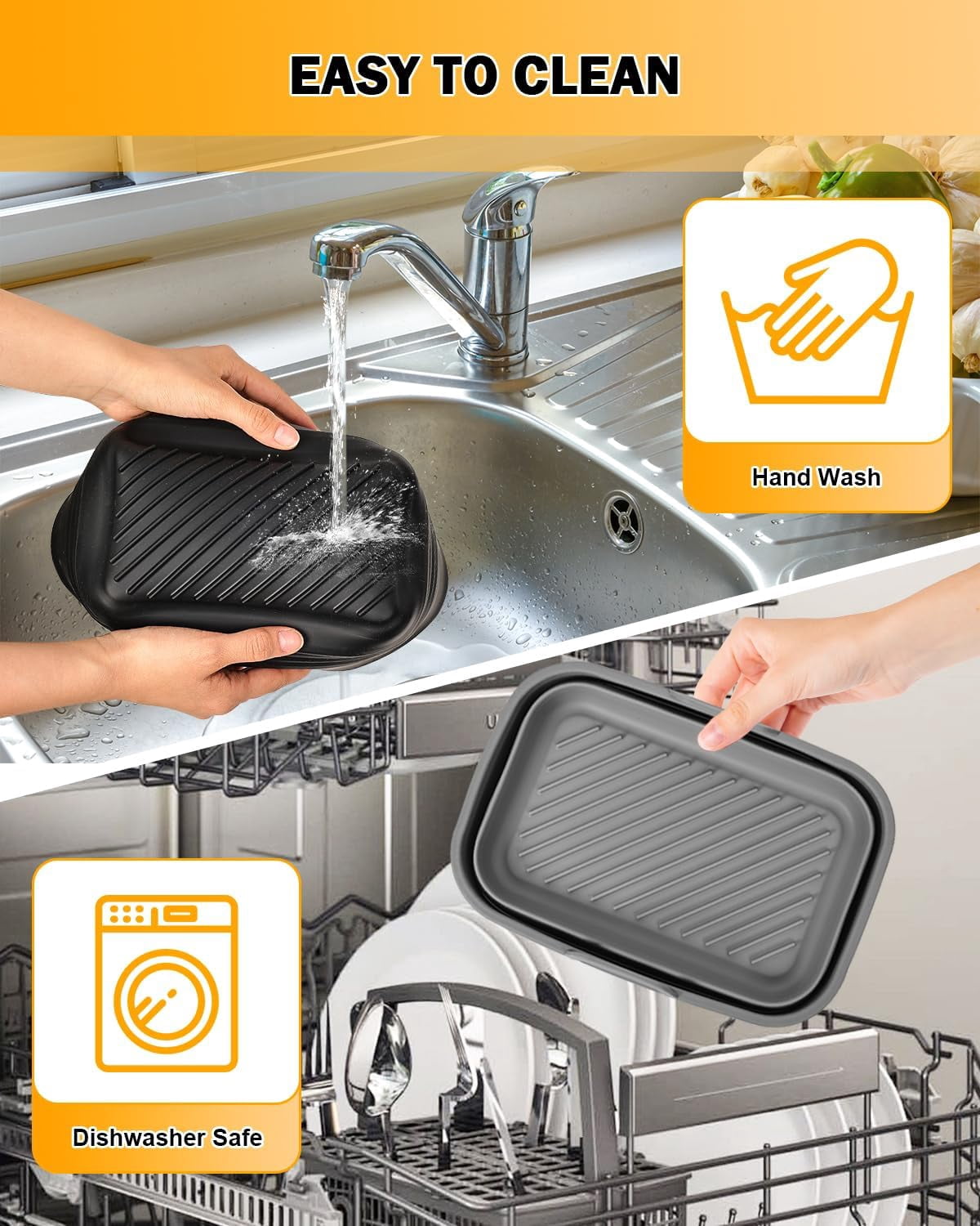 Neighborly Nook Air Fryer Silicone Liners Collapsible 2-Pack for bella 4Qt(3.3lb) Slim Air Fryer, Reusable Airfryer Silicone Pot Baking Basket Insert Accessories, Non Stick, Easy Cleaning, Gray+Black