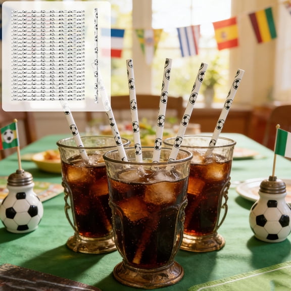 Uutvery 10/12/25 Pcs Goal Theme Soccer Party Tableware, Disposable Paper Plates Cups Napkins Straws for Match Viewing Birthday