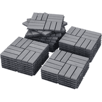 BTMWAY 30 Piece Patio Wood Deck Tiles, 12"x12" Square Acacia Wood Interlocking Flooring Tiles for Indoor & Outdoor, Modern Composite Decking Portable Dance Floor for Party Balcony Backyard, Gray