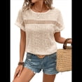 thumbnail image 1 of Blusas Bohemias de Punto con Cuello Redondo, Corta, Bordadas, con Encaje y Aberturas para Mujer Albaricoque L, 1 of 9