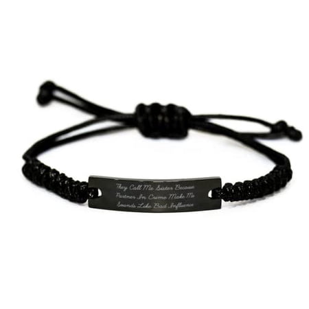 amangny Inspirational Sister Gifts, They Call Me Sister Because Partner in, Fancy Holiday Black Rope Bracelet Gifts for Little Sister, Christmas, New Years Eve, Valentines Day