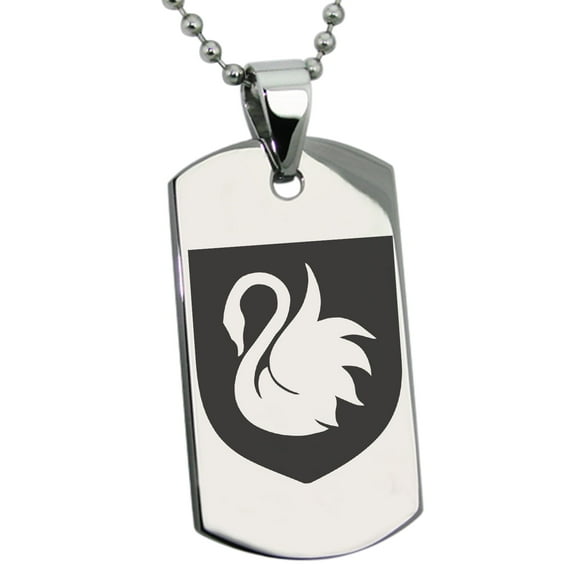 Tioneer Stainless Steel Swan Harmony Coat of Arms Shield Engraved Dog Tag Pendant Necklace