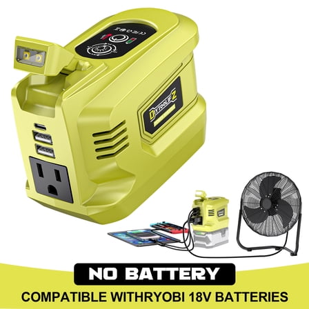 Power Inverter For Ryobi 18V Battery, 200W Portable Power Supply Inverter Convert DC 18V To AC 110V-120V Battery Power Station With 2 USB&AC Battery Powered Outlet (Without Battery)