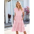 thumbnail image 5 of Women'S Summer Dress V Neck Short Sleeve Midi Sundress Flowy Tiered Beach Dresses with Pockets Pink M, 5 of 9