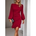 thumbnail image 2 of ZOELNIC Women's Elegant Puff Long Sleeve Midi Dress with Crew Neck & Ruffle Hem for Office Casual, M, 2 of 10