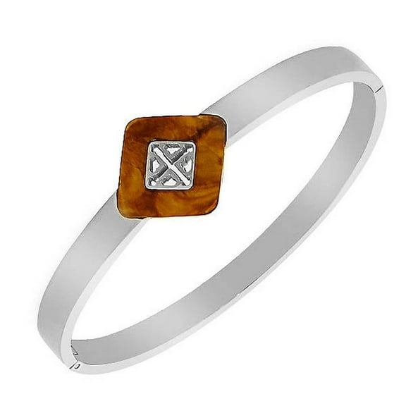 Stainless Steel Silver-Tone Simulated Amber Filigree Medical ID Bracelet