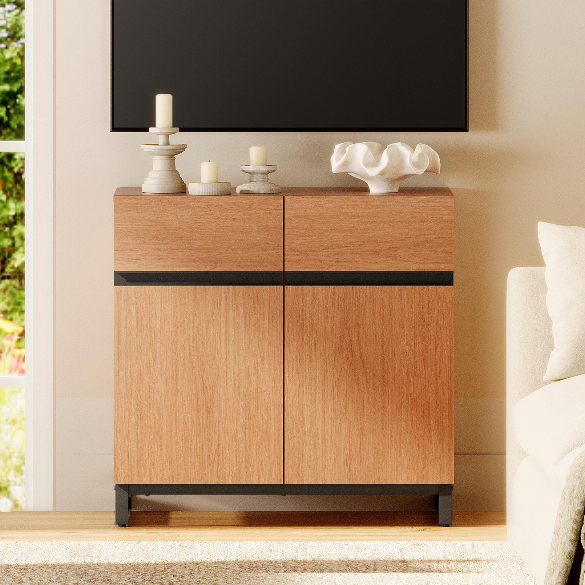 WAMPAT Modern 3-in-1 TV Stand Fits up to 100" TV, TV Console with Adjustable Shelves & 3 Drawers, Media Console for Living Room & Bedroom, Mocha