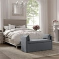 thumbnail image 2 of Yazmin  Bench  Dark  Gray Linen  Upholstered  Piping  Details, 2 of 7