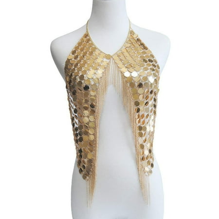 YIGZYCN Women Bra Chains Metal Chain Body Jewelry Sequin Body Chains Silver/Golden