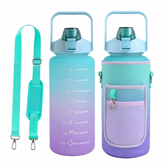 ACDANC Half Gallon Water Bottle with Sleeve 64 oz Motivational Water Bottle with Straw & Marker to Drink - Leakproof Tritan BPA Free Sport Water Jug