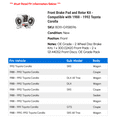 thumbnail image 2 of Front Brake Pad and Rotor Kit - Compatible with 1988 - 1992 Toyota Corolla 1989 1990 1991, 2 of 2