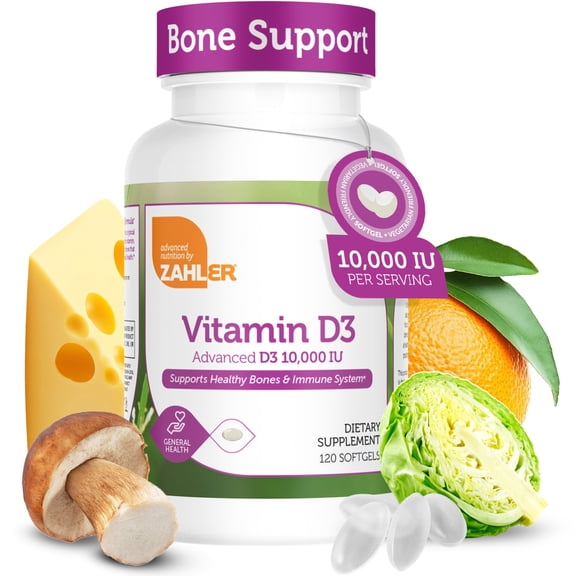 Zahler Vitamin D3 10,000 IU 250 mcg, 120 Softgels, Advanced D3 Formula, Immune Support, Vitamin D Supplement
