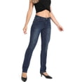 thumbnail image 5 of Jeans de pierna recta elásticos de tiro medio occidental para mujer Azul oscuro-140, 5 of 5